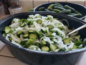 Mixing Bread and Butter Pickle Ingredients